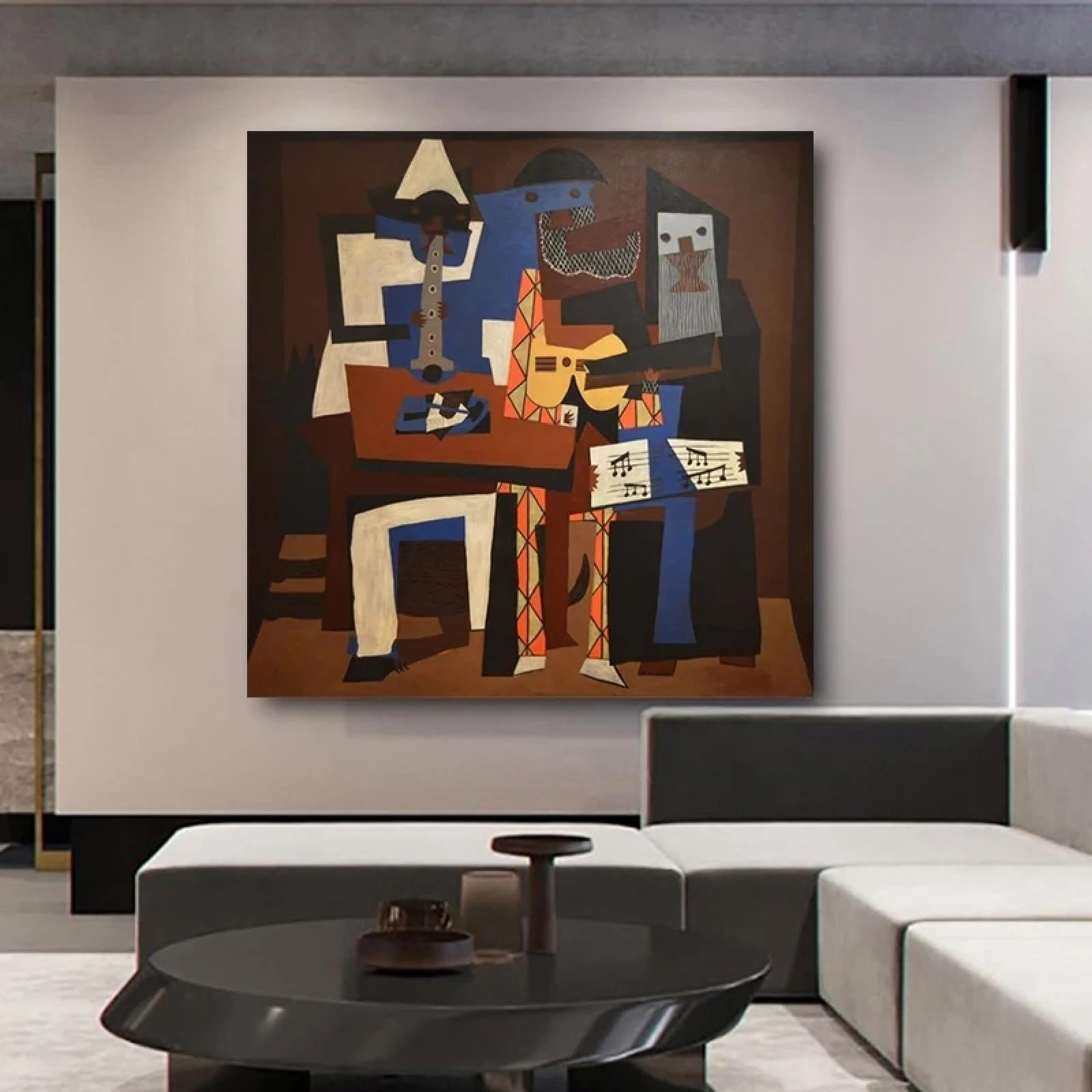 JACBON Picasso Famoso dipinto Tre uomini musicali Poster e stampe d'arte da parete Immagini astratte su tela per soggiorno Decorazioni per la casa 45x45 cm (18x18 pollici) Cornice interna