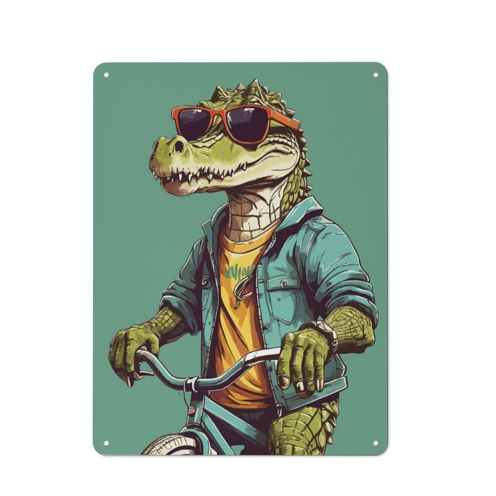 Junmoney Crocodile Riding A Bmx Printed Metal Sign 40X30cm For Hobby Room Or Studio, For Creative Interior Collectors