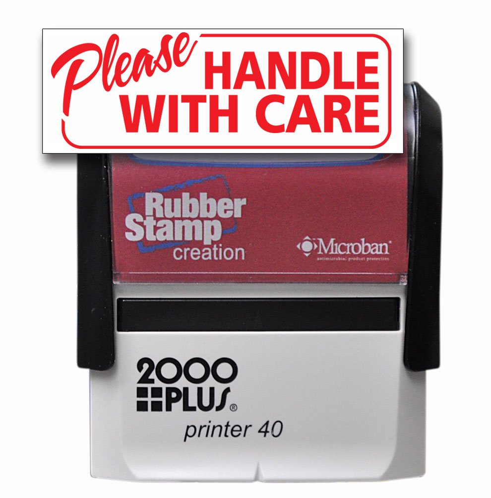 Please Handle with Care Self Inking Stamp - Red Ink (Large)