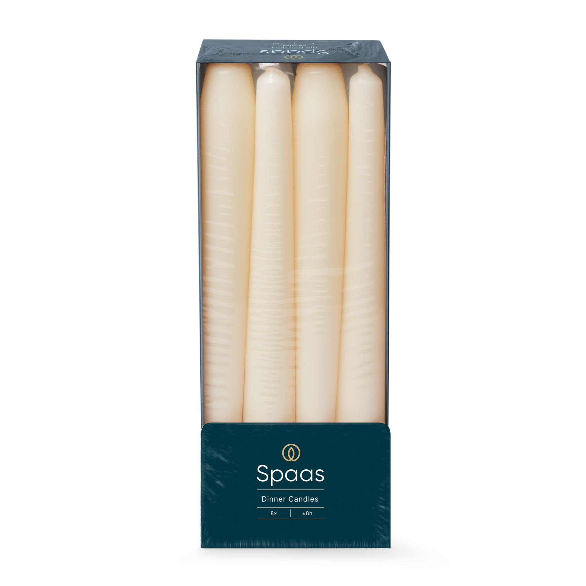 Spaas Taper Dinner Candles 8 Hours, Ivory, 8-Piece