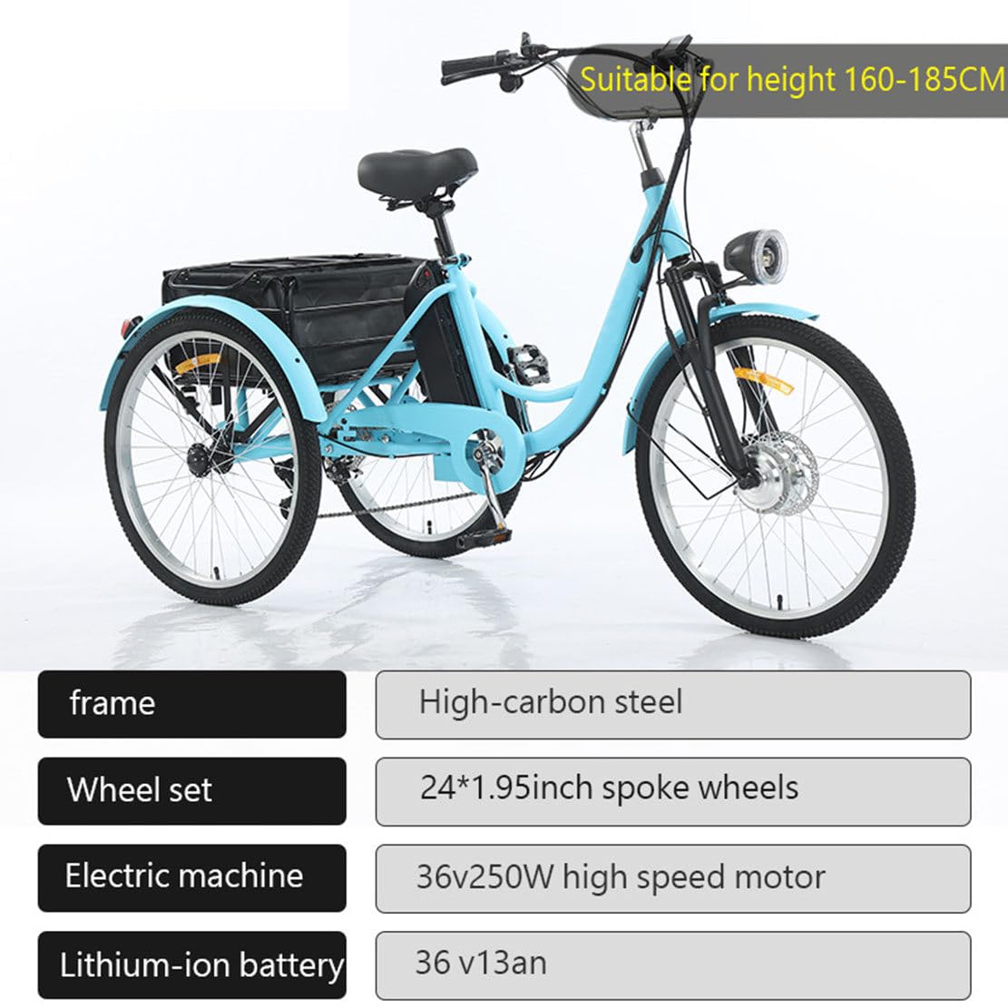 Triciclo Elettrico per Adulti, Bici Elettrica a 3 Ruote da 24", 7 velocità, con Cestino Capiente, Display LCD, 3 modalità di Guida, Ideale per Anziani E per Gli Spostamenti Quotidiani Pink