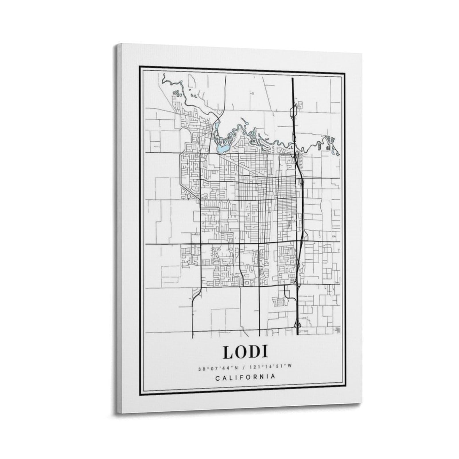 xiaoxiaoshen Lodi California Map Canvas Poster Wall Art Prints Room Aesthetic Murals Bedroom And Living Decorations 20x30inch(50x75cm)