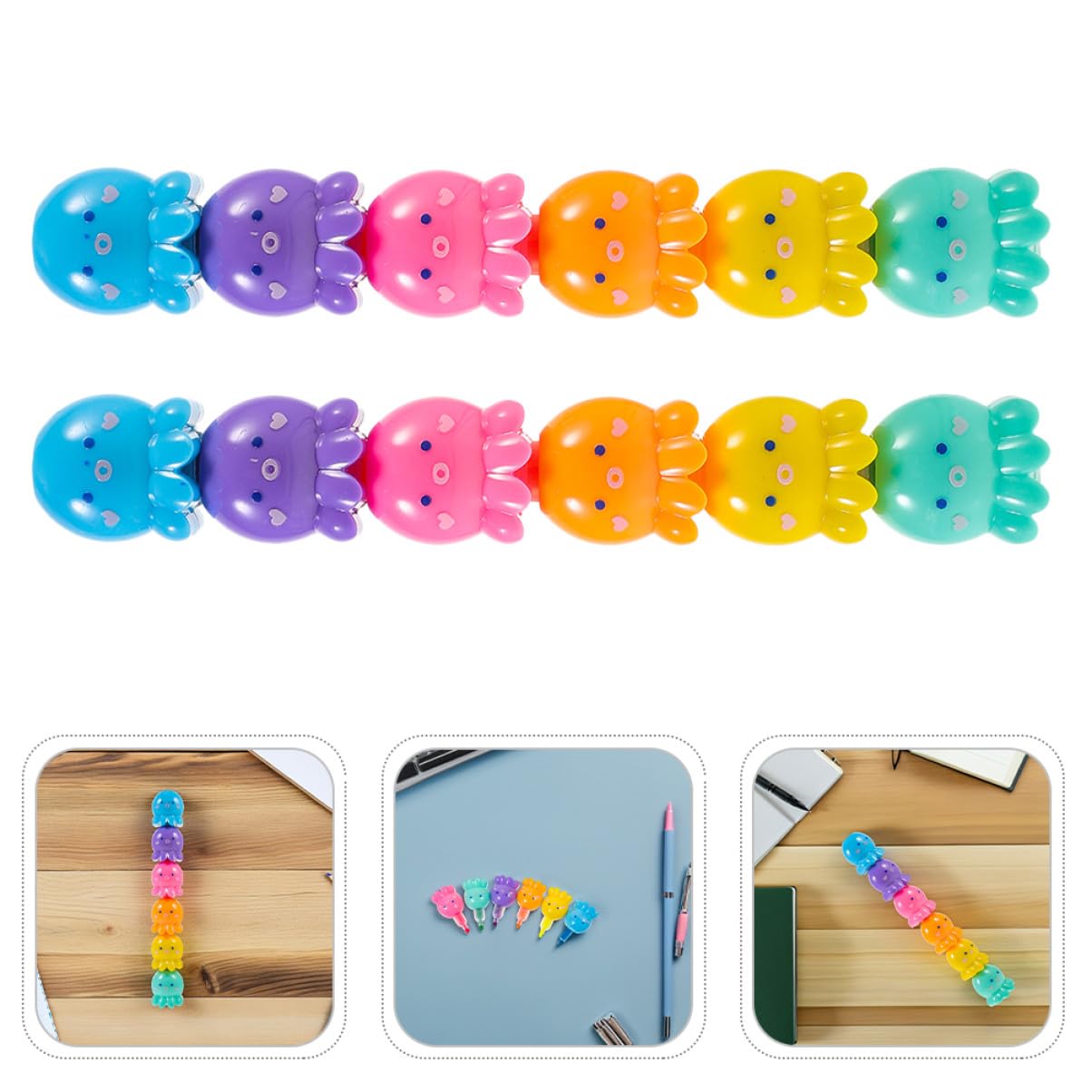 2 Set Evidenziatori Mini Polpo Colorati Impilabili Fluorescenti per Scrittura e Pittura DIY per Studenti