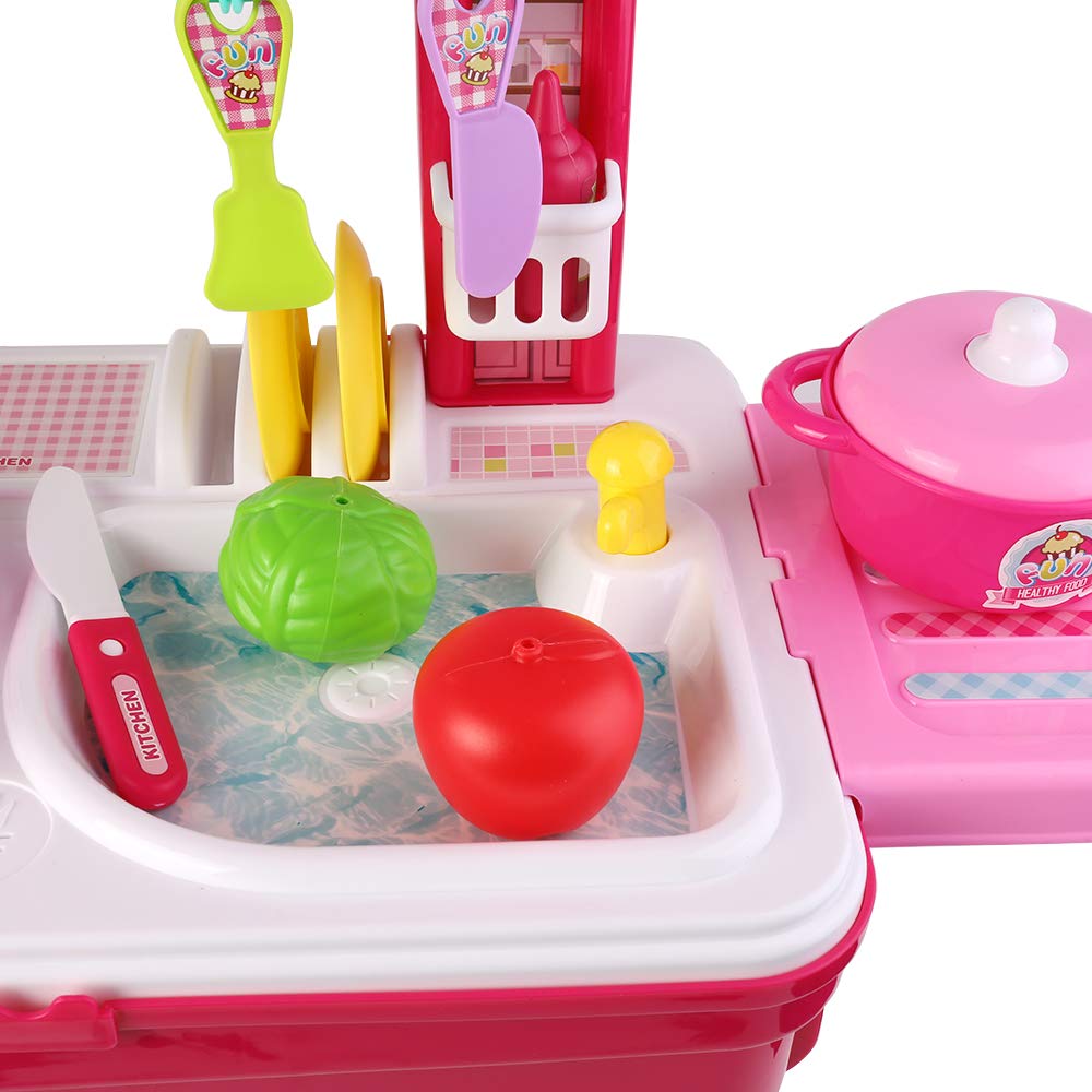 Children's Play Kitchen Set – Toddler Kitchen Playset with Lights & Sounds, Cooking Stove, Play Sink, Toy Food, Kitchen Accessories, and Pretend Play Kitchen Toys for Girls