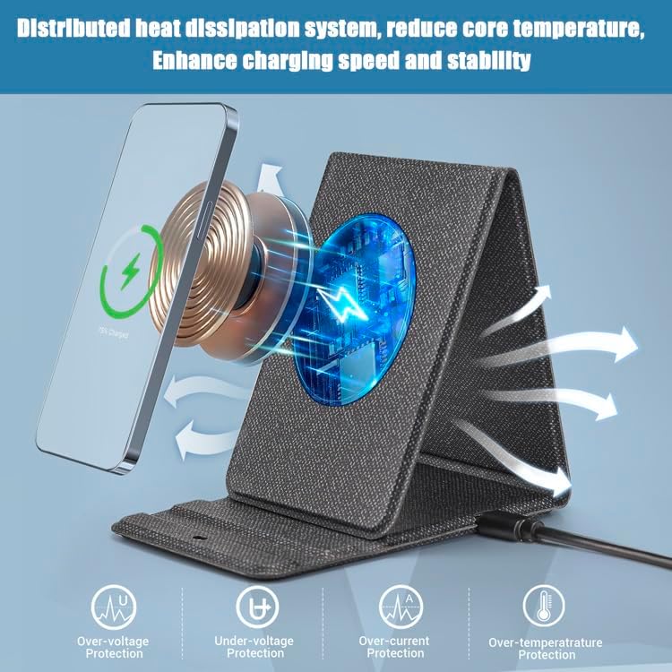Miniatura 4 de Soporte de teléfono portátil Cargador inalámbrico Cargador de teléfono plegable 15W Mini carga inalámbrica rápida Compatible con iPhone 15 14 13 12