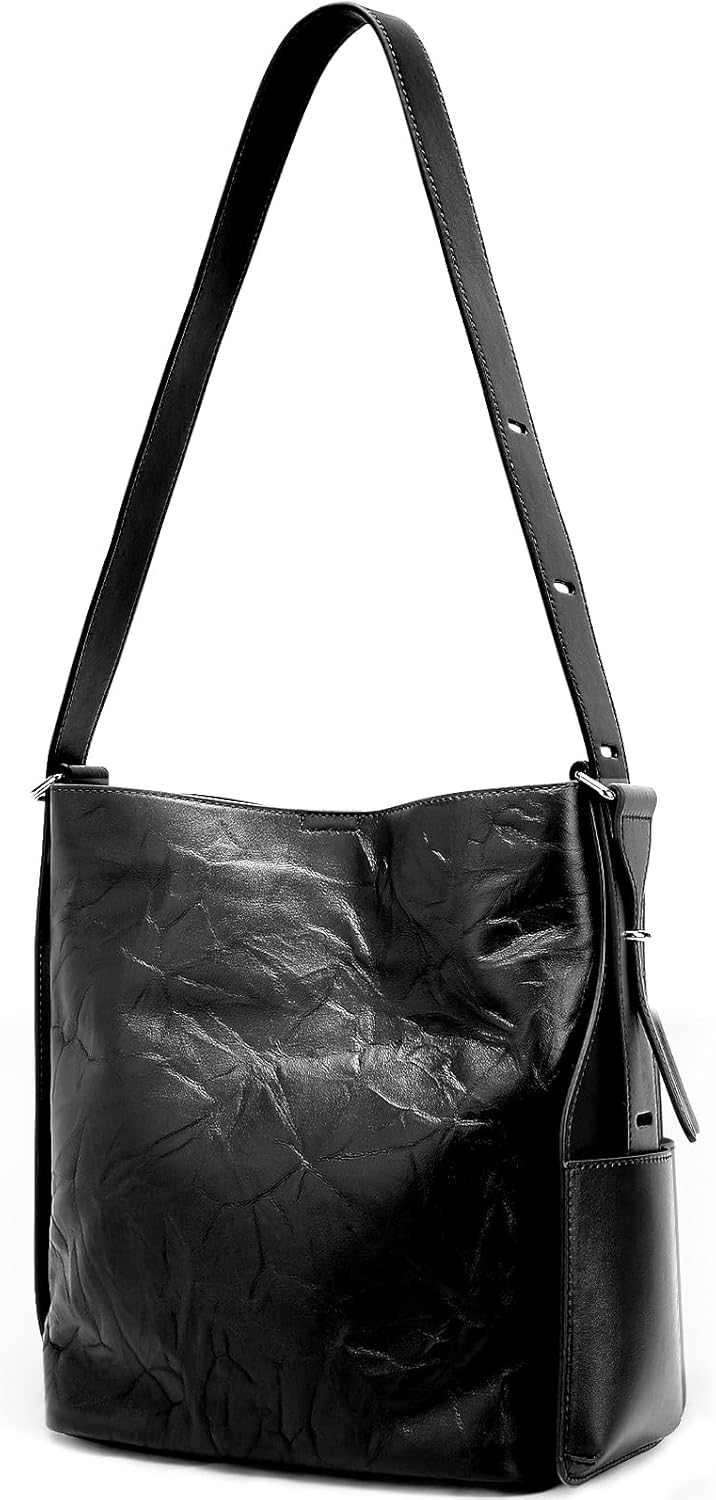 Genuine Leather Crossbody Bag, Trendy Shoulder Purse with Wide Strap, Large Casual Designer Handbag