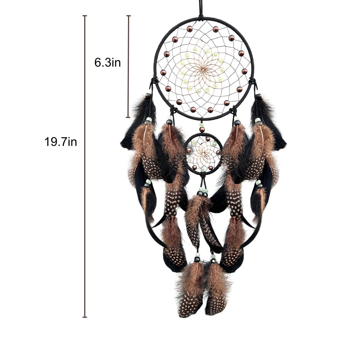 Traumfänger mit leuchtenden Perlen, handgefertigter Traumfänger für Erwachsene, Indianerdekor, hängende Wandverzierung für Schlafzimmer, Braun (Braun)