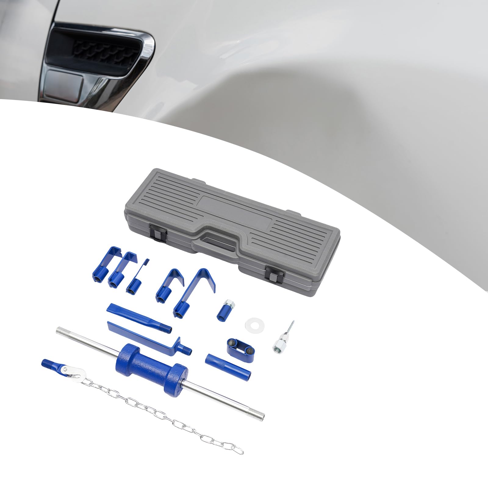 Set di martello scorrevole in valigetta, strumento di rimozione ammaccature per auto, senza vernice, martello a percussione da 58 cm e 5 ganci di trazione, kit di riparazione per ammaccature su porte