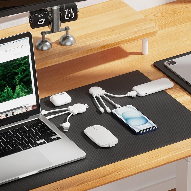 Xoopar Multi USB 4 in 1 Octopus Cable - Universal Charger in Recycled Plastic from the Oceans - USB, USB-C, Lightning, Micro USB Plugs - Compatible with All Smartphones - Octopus OBP White image 3
