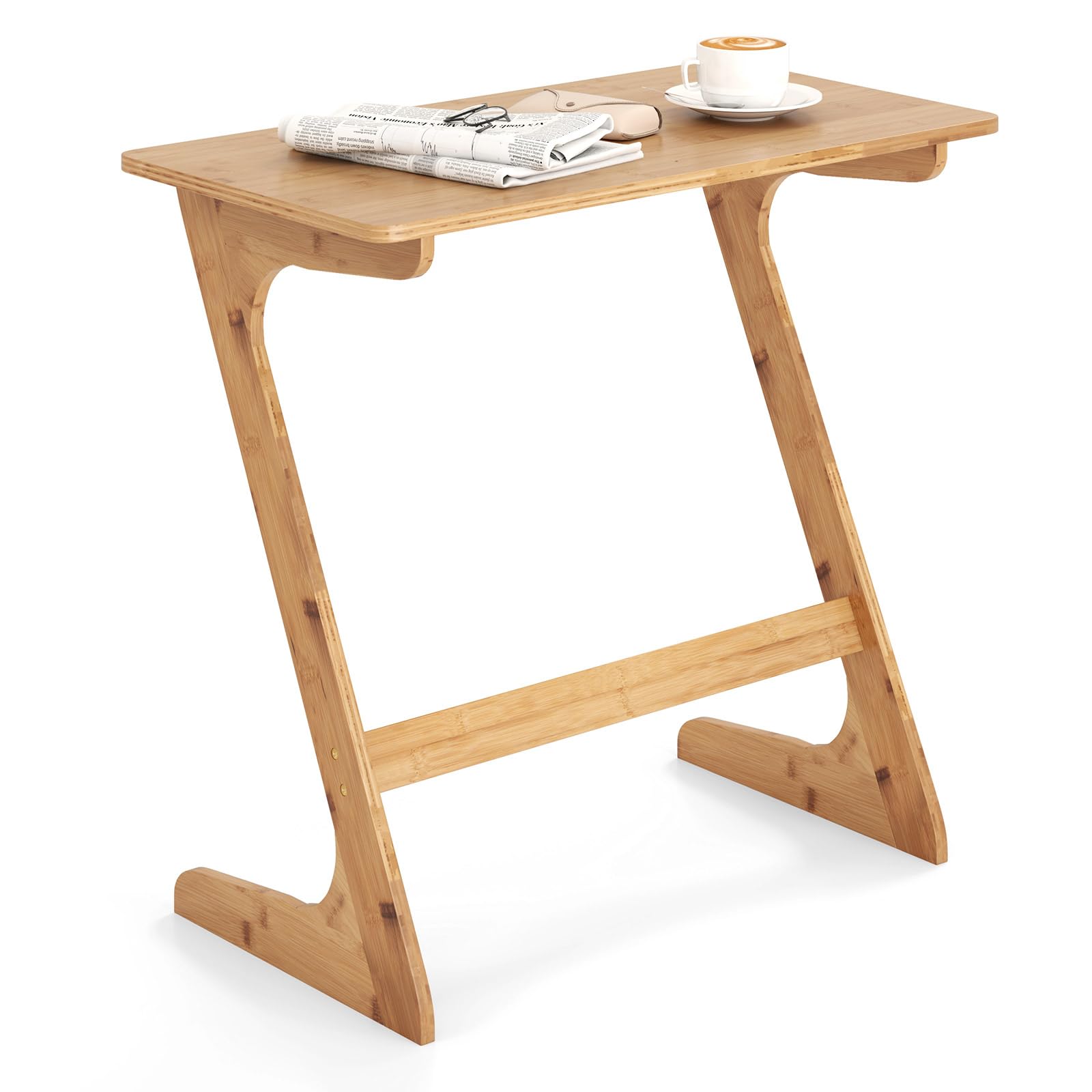 GIANTEX Mesa Auxiliar de Bambú, Mesa Lateral en Forma de Z para Sofá y Cama, Escritorio para Portátil Moderno para Salón, Dormitorio, Estudio, Oficina, 75 x 40 x 70 cm (Natural)