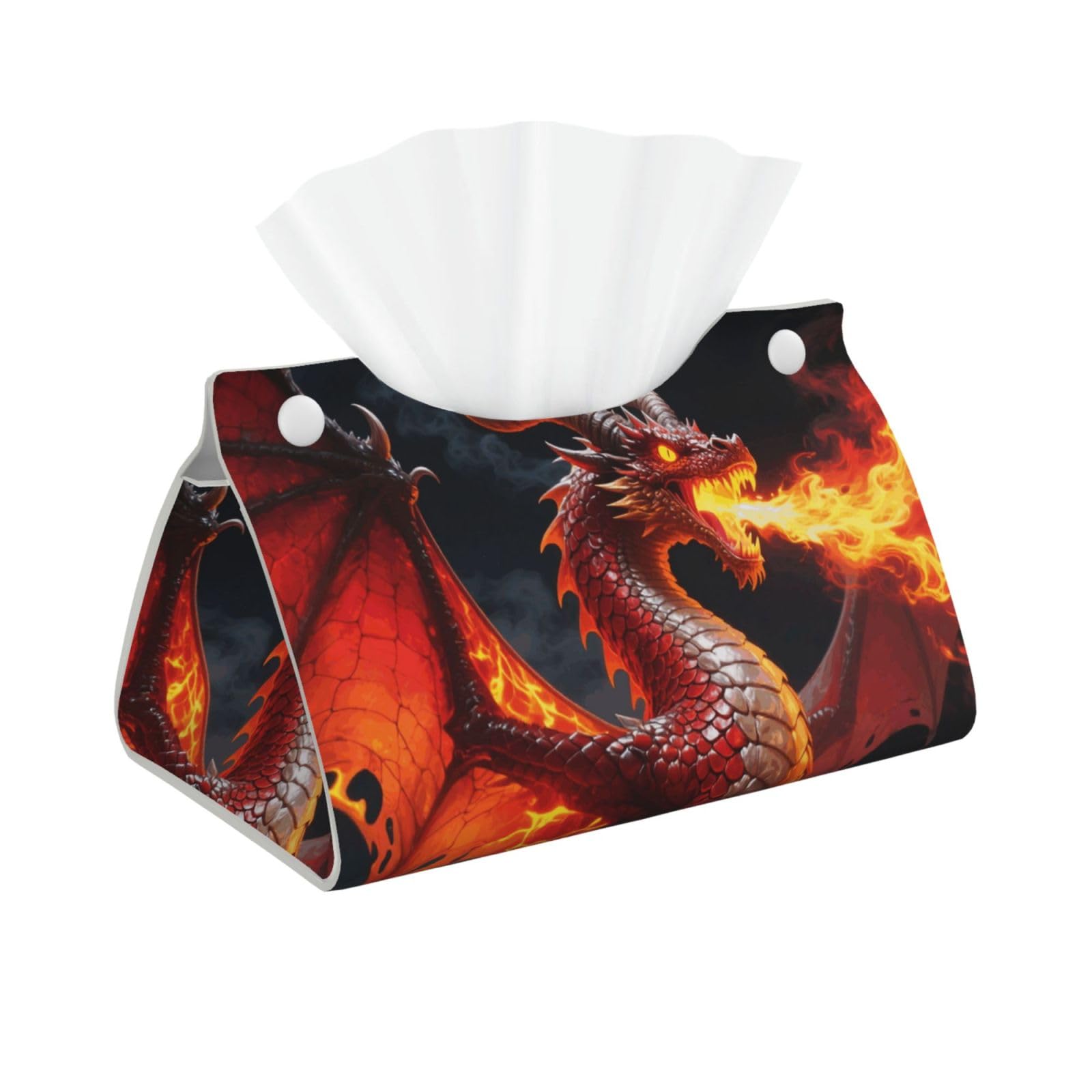 Pu Leather Tissue Box Cover, Fire Dragon Rectangle Tissue Case Covers Decorative Tissue Box Holder Waterproof Tissue Holder Organizer for Bathroom Home Office