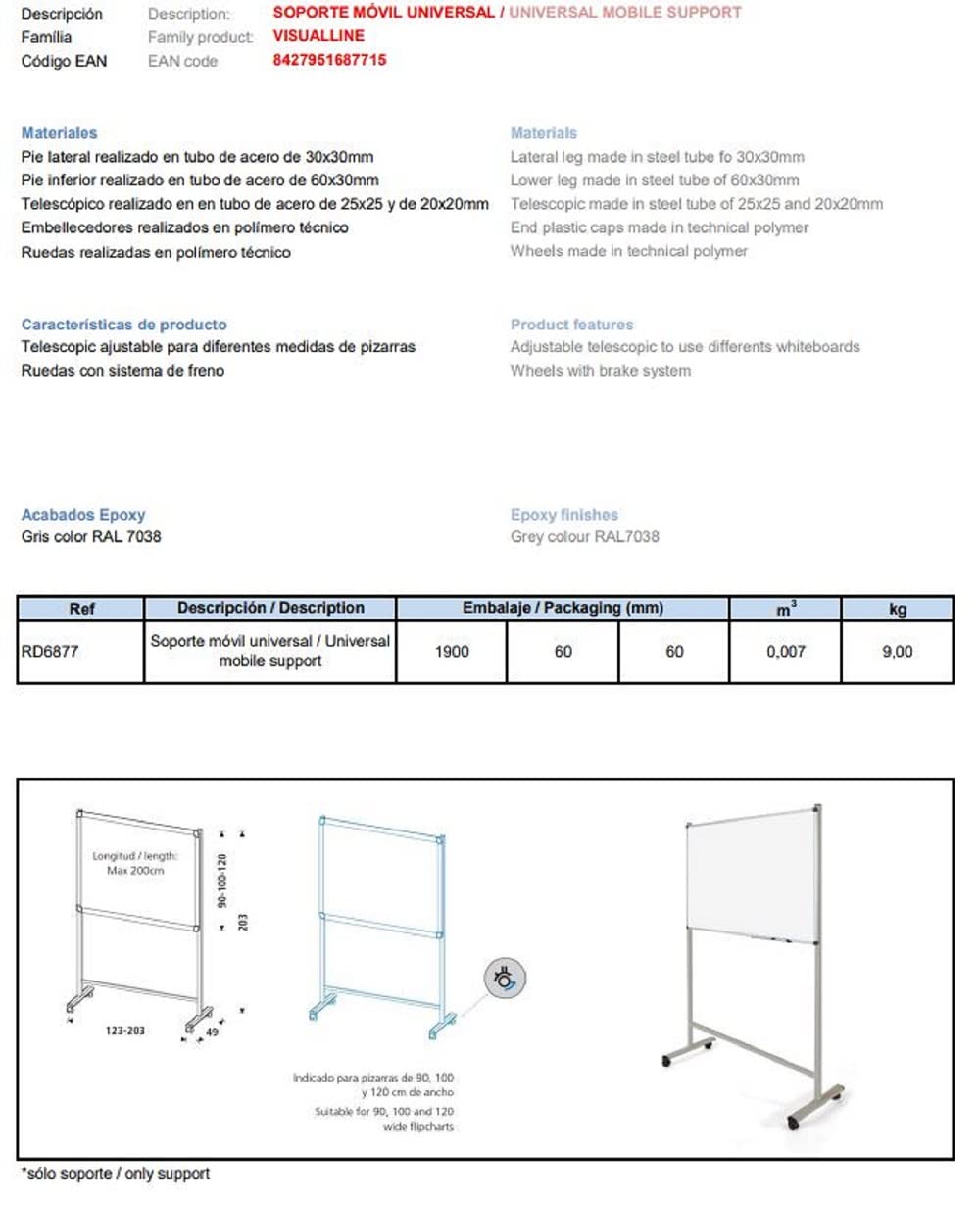 Pizarra Blanca con Soporte Móvil Universal | Caballete Regulable con Ruedas | Este pack incluye una Pizzarra Blanca Magnética de 180 x 120 cm. Uso moderado a intenso. USO INTENSO. FABRICADO EN ESPAÑA