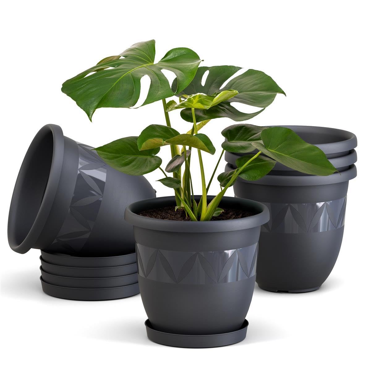 Plastard Blumentopf 5er Set Ø40 cm mit Untersetzer Anthrazit – Pflanzkübel | Witterungs- UV- & frostbeständig, inkl. 30 cm Untersetzer, ideal für Garten, Balkon & Innenbereiche, Deko Pflanztopf 25 Liter