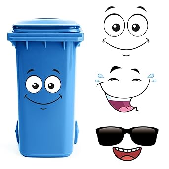 3 Sheets Wheelie Bin Stickers Self Adhesive Cartoon Expressions Dustbin  Sticker Decorative Wall Decals Eyes and Mouth DIY Large Stickers for Fridge  ...