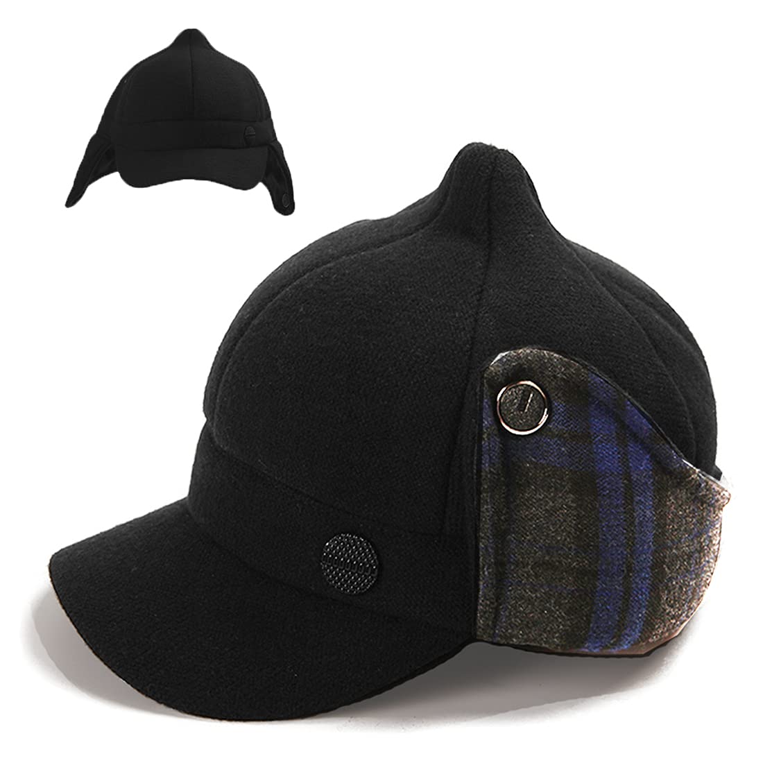 Buy Winter Baseball Cap Ear Flaps Neck Cover Tweed Bomber Trapper Hat