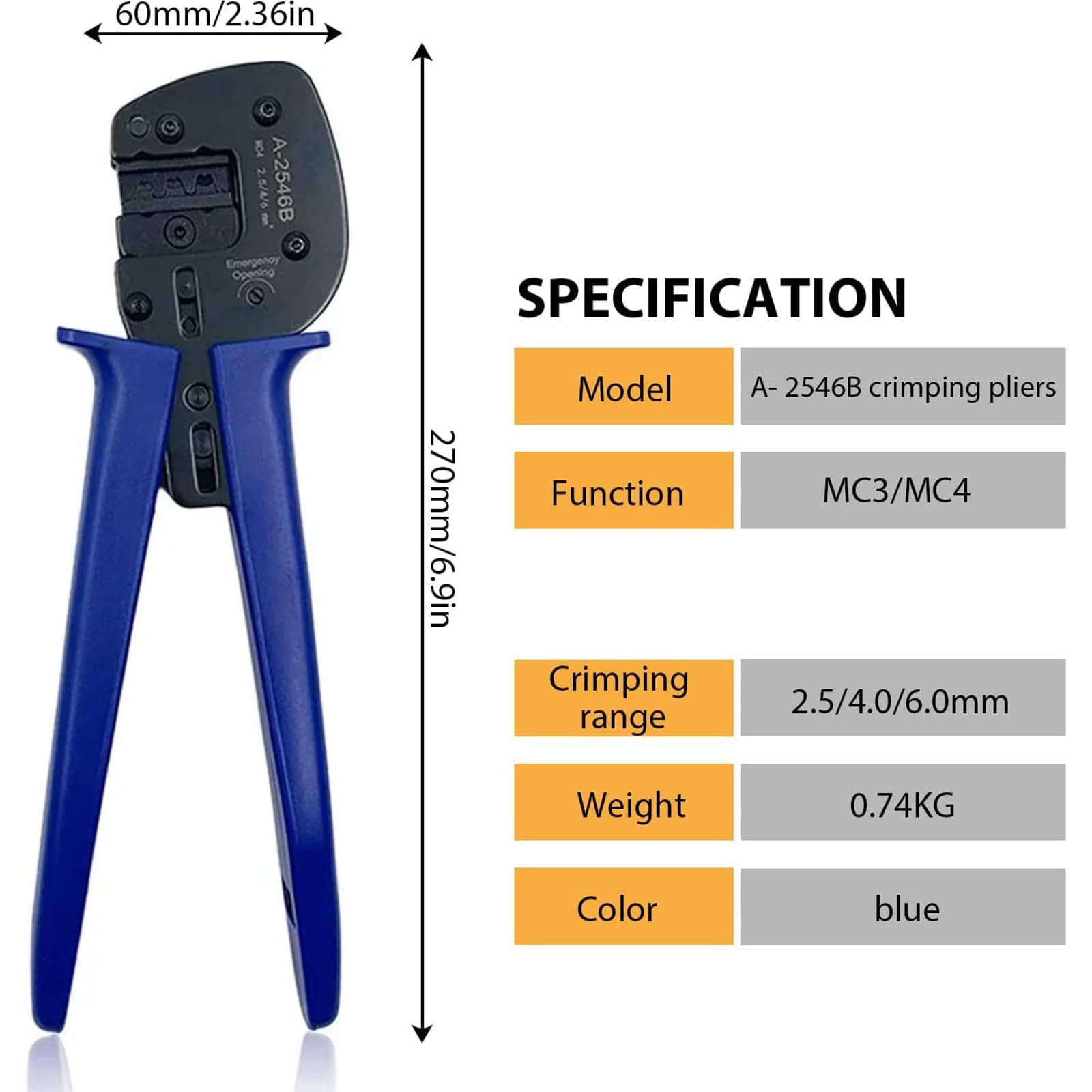 Solar Steckverbinder Crimpzange mit ergonomischem Griff Solar Crimper für volle Crimp auf Kabelgröße 2,5 / 6,0 mm² Panel Kabel Drahtverbinder Crimper Crimpzange Werkzeugset