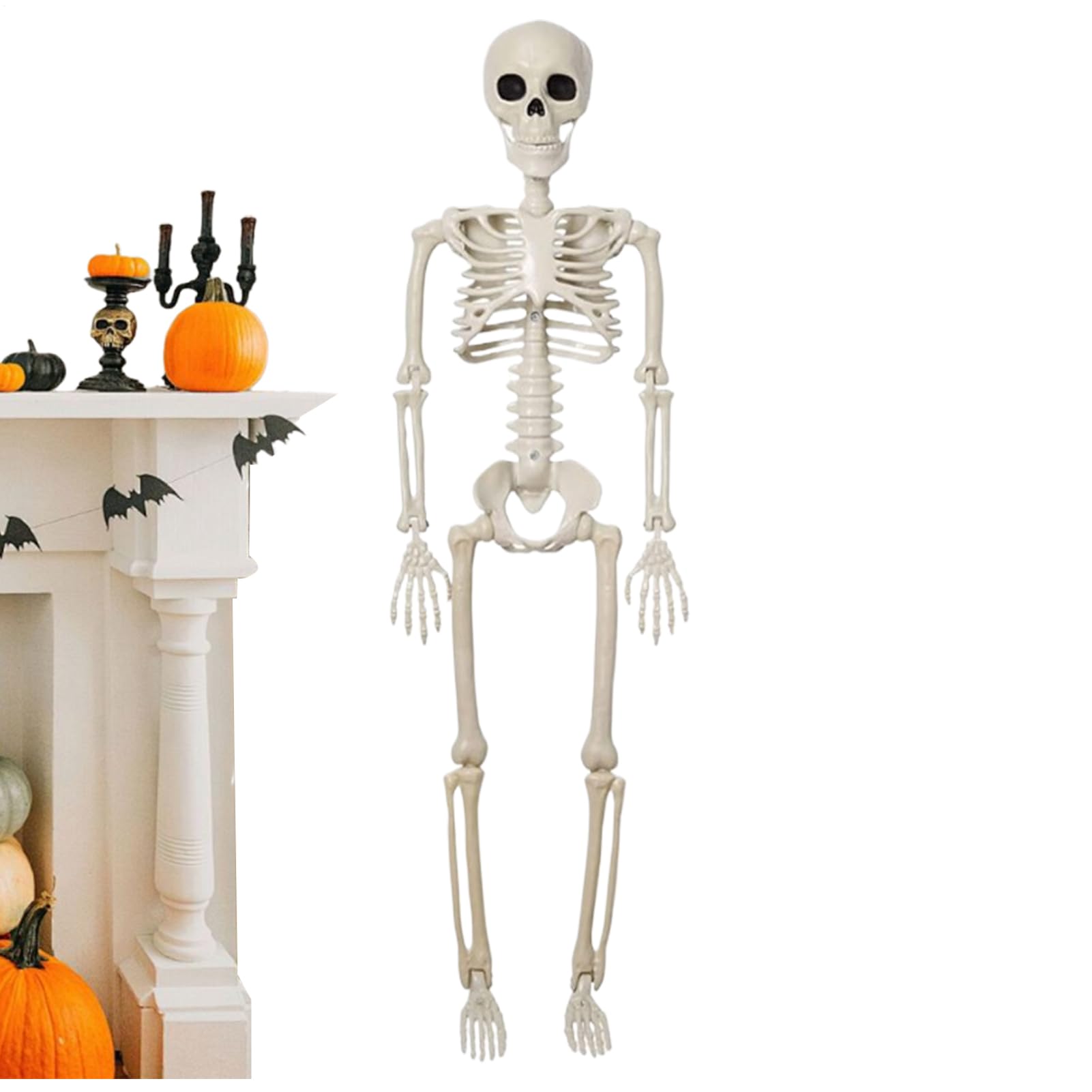Dekoracja szkieletu – naturalnej wielkości Halloween szkielet dekoracja z ruchomymi przegubami – straszna czaszka ozdoba na grób do domu duchów, ogrodu, dekoracja stołu, na imprezę