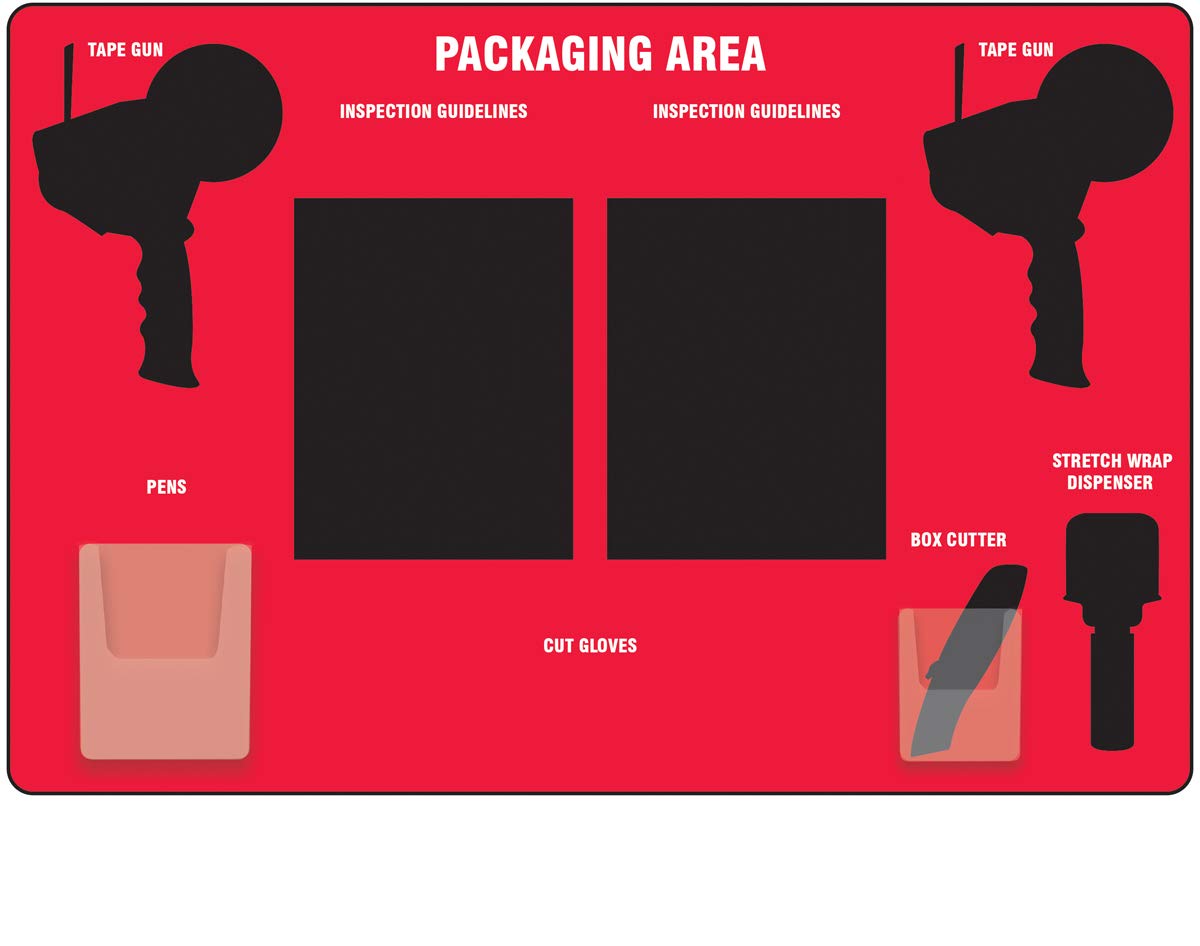Accuform Packaging Area Store Board, Large, Red with Black Shadows