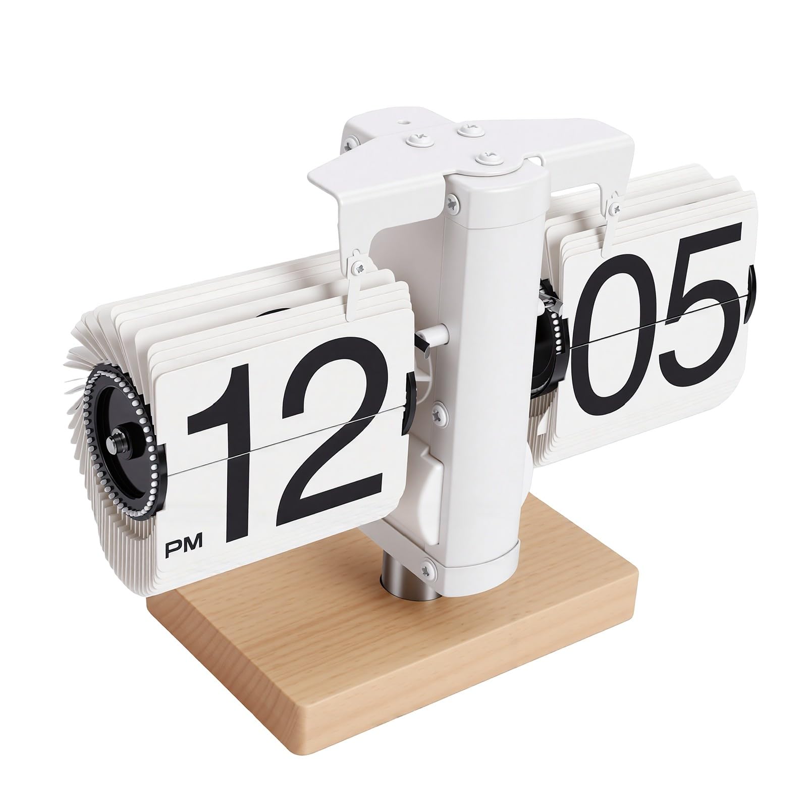 Orologio Flip Automatico 12 Ore Batteria Sveglietto Digitale Retrò da Tavolo, Acciaio Inox Legno Noce Silenzioso per Soggiorno Ufficio Camera da Letto (cornice bianca)