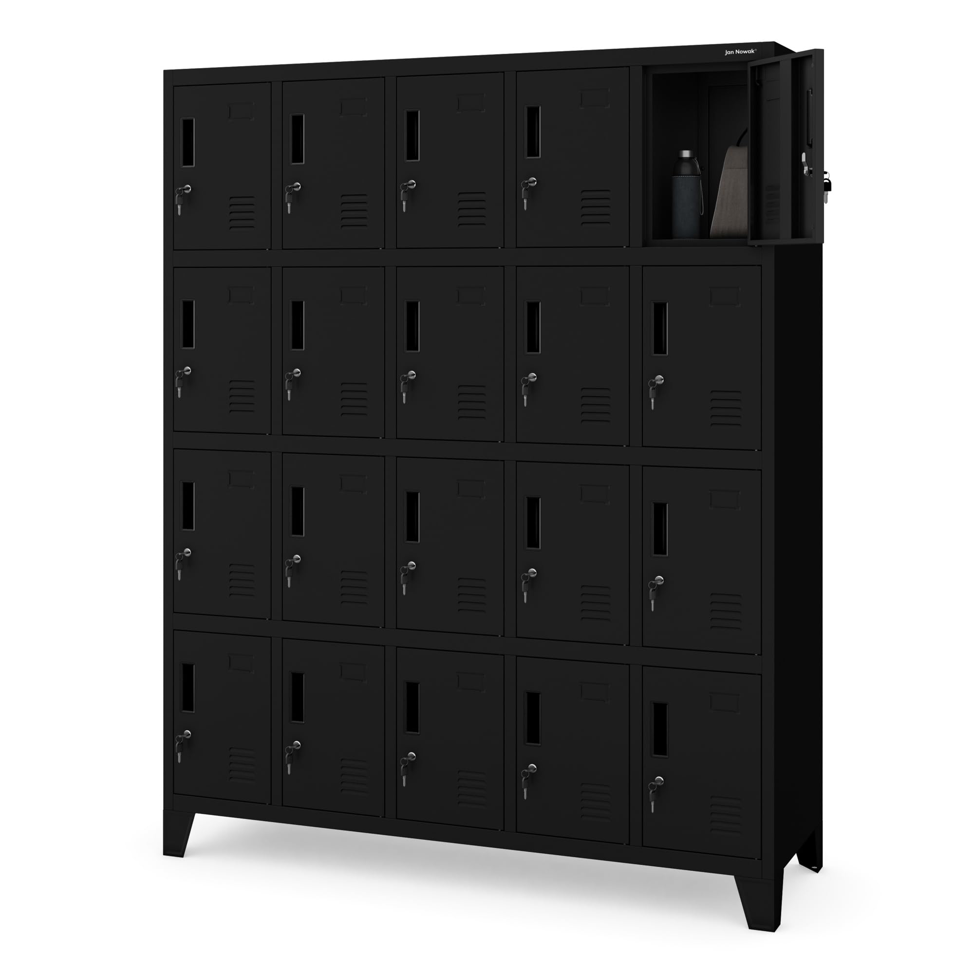 Jan Nowak Umkleideschrank 5B4A Fächerschrank Schließfachschrank mit 20 Fächern Wertfachschrank Metall Pulverbeschichtung 172 cm x 136 cm x 45 cm (H x B x T) (Schwarz)