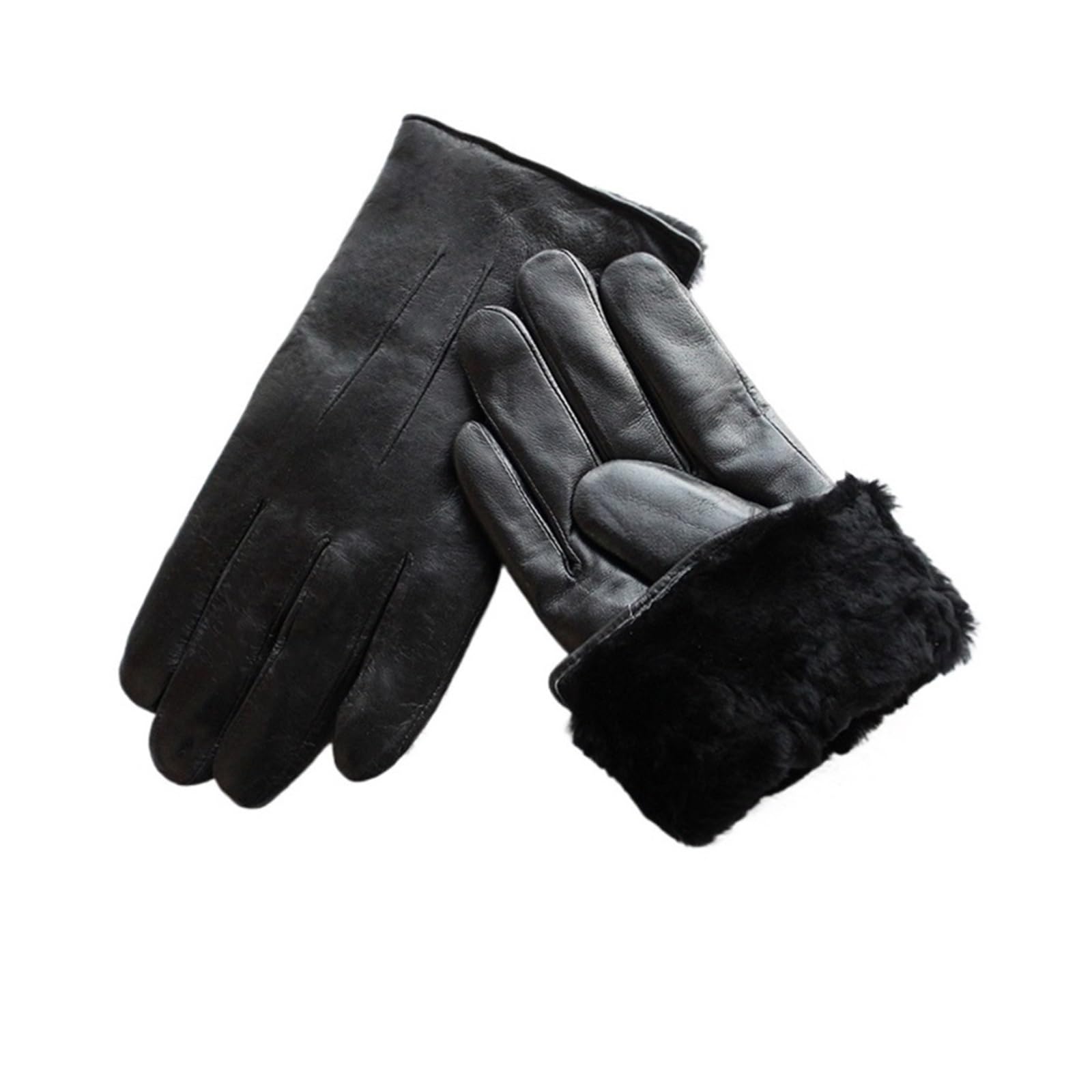 guanti moto pelle Guanti invernali in pelle calda e spessa da uomo, con fodera in pelliccia di pecora, resistenti al vento freddo, for motociclisti