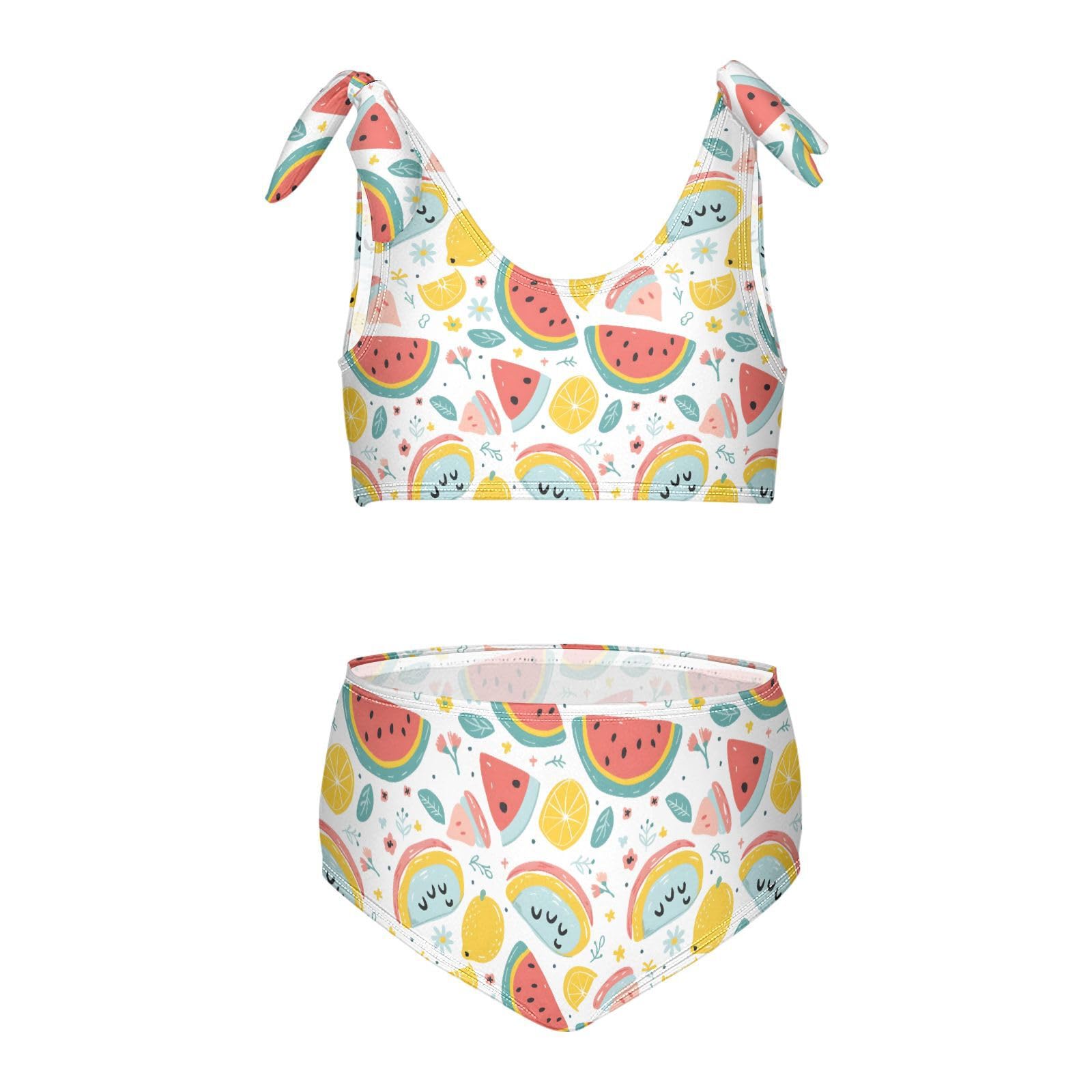 Fruit Watermelon Lemon Girls Two Piece Tankini Swimsuits Summer Bathing Suit Beach Swimwear Set, 11-12T