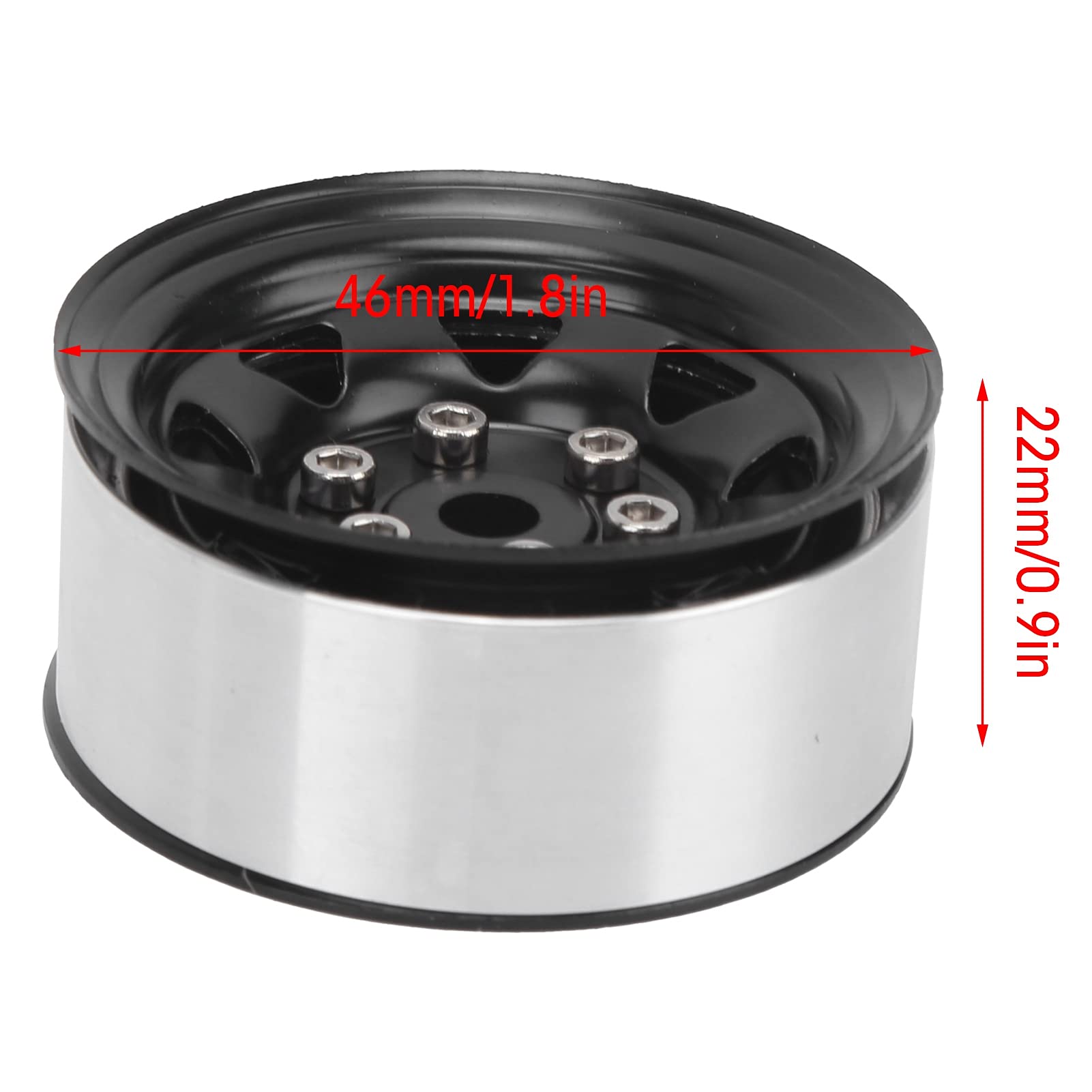 RC Car Wheel Rim Hub 4 Pcs 1.55 Inch Zinc Alloy Beadlock Wheel Rims for AX90069 Crawlers Replacement(black) Rc Car Model Accessory - Image 4