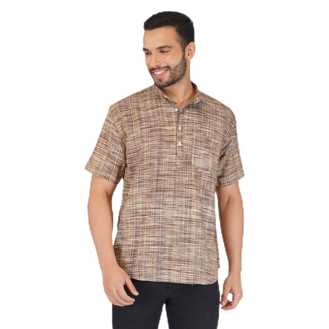 Men Cotton Khadi Short Kurta Shirt | Handloom Cotton Ethnic Shirt Kurta | Breathable Casual Summer Wear for Men-image-38