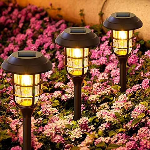 LETMY Solar Lights Outdoor Garden, 6 Pack Outdoor Solar Lights with Bright Warm White LED, Waterproof Garden Ornaments Outdoor for Pathway Patio Lawn Yard Christmas Lights Cover