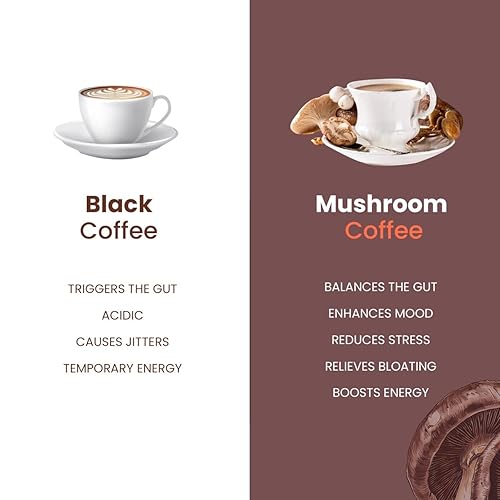 Miniatura 5 de Café de hongos con 6 hongos adaptogénicos, orgánico, 30 porciones, mejor energía, enfoque, digestión, inmunidad  Cordyceps, melena de león, cola de