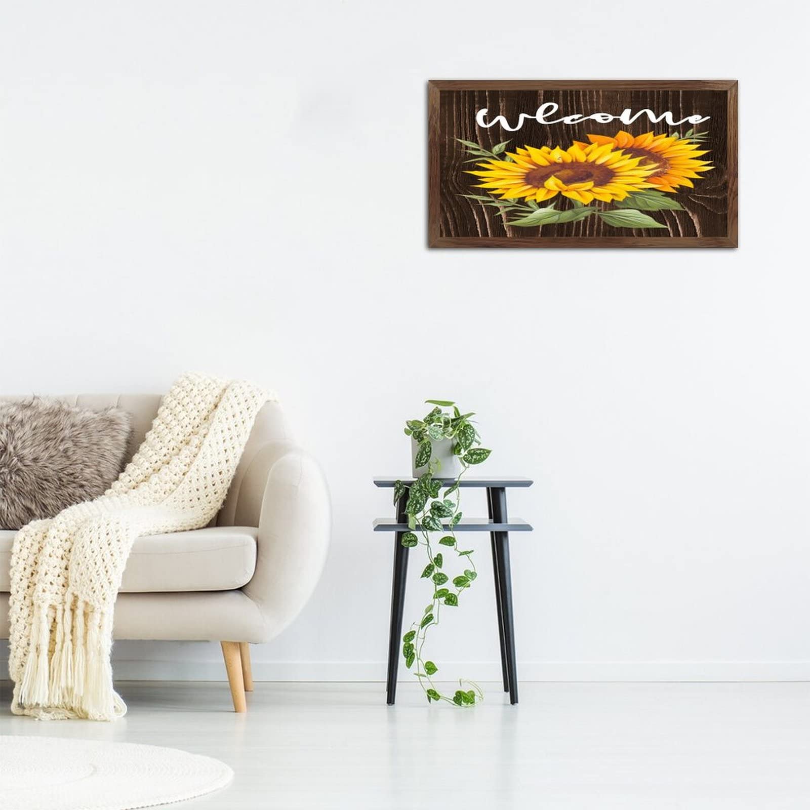 NA wisząca drewniana tabliczka ścienna witamy słonecznik dekoracyjna drewniana tabliczka znak z powiedzeniami dekoracyjna grafika dekoracja znaki do kuchni ganku 30 x 55 cm