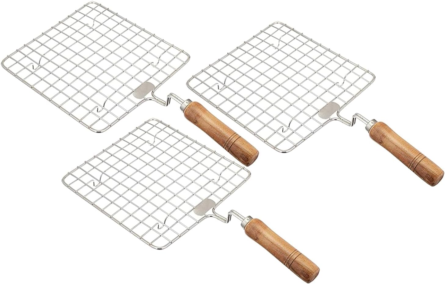 Square Roaster Roasting Roti Jali Barbeque Griller Net With Wooden Handle- Pack Of 3 Pcs