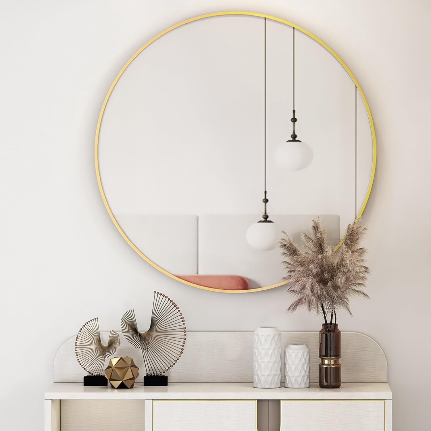 BKSXSOP Round wall mirror, mounted bathroom vanity stylish mirror decoration round for corridor entrance living room bedroom