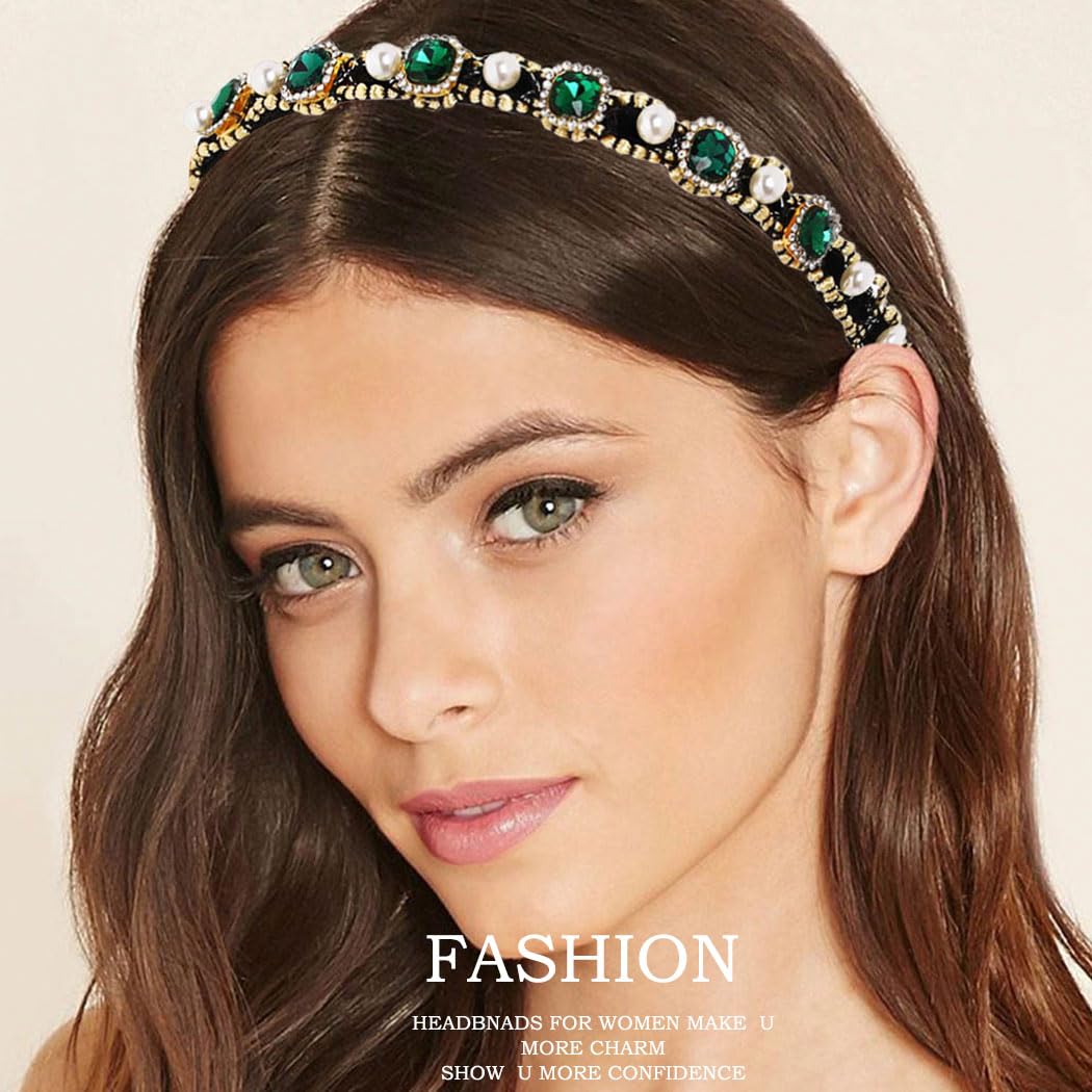 Amazon.com : Firuilo Emerald Headband Pearl Rhinestones Hairbands