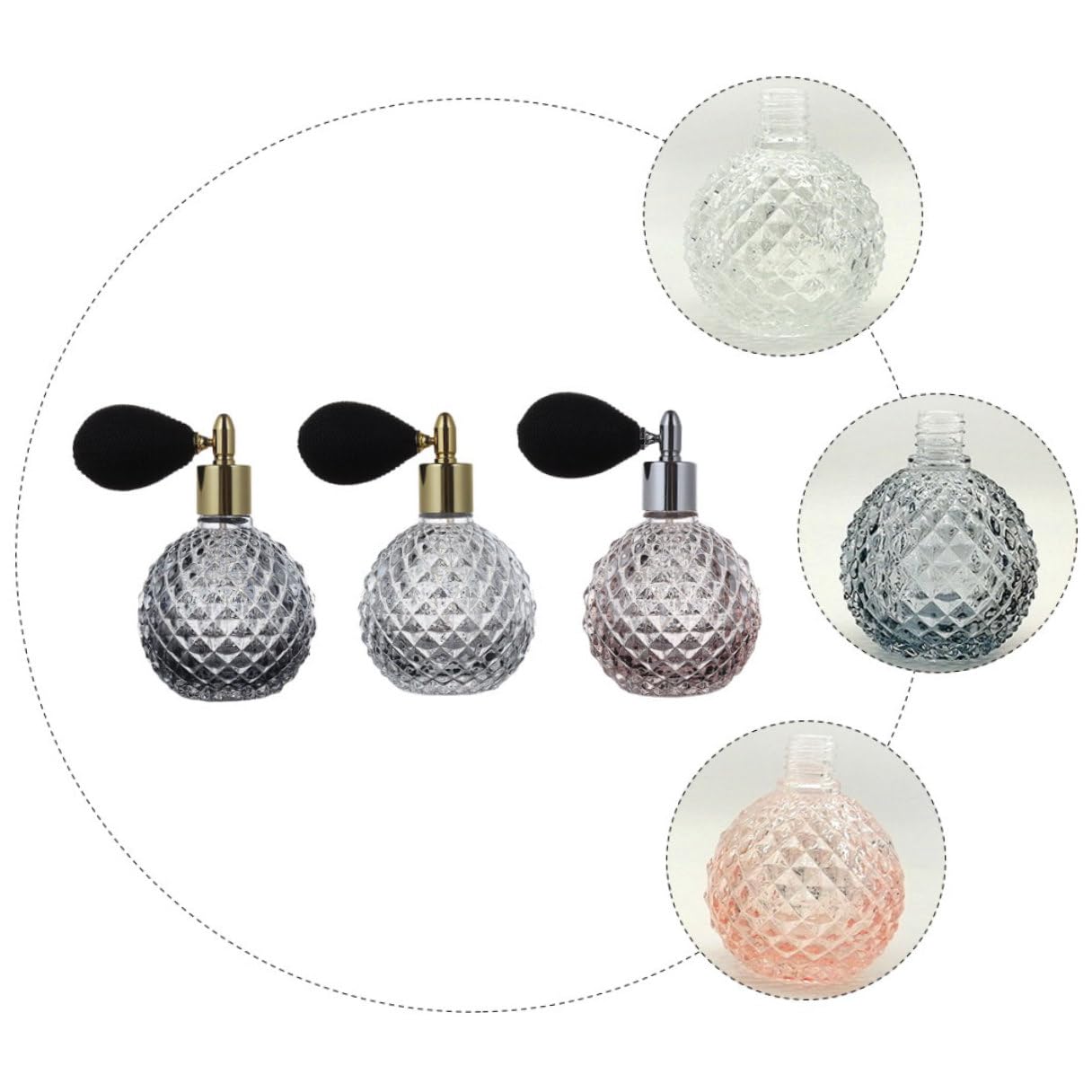 Zerodeko 3 Stück Teiliges Vintage Parfümflaschen mit Airbag Nachfüllbare Glas Sprühflaschen Transparent Elegante Reisezerstäuber für Parfum Lotion und Ätherische Öle Zufällige Farbe