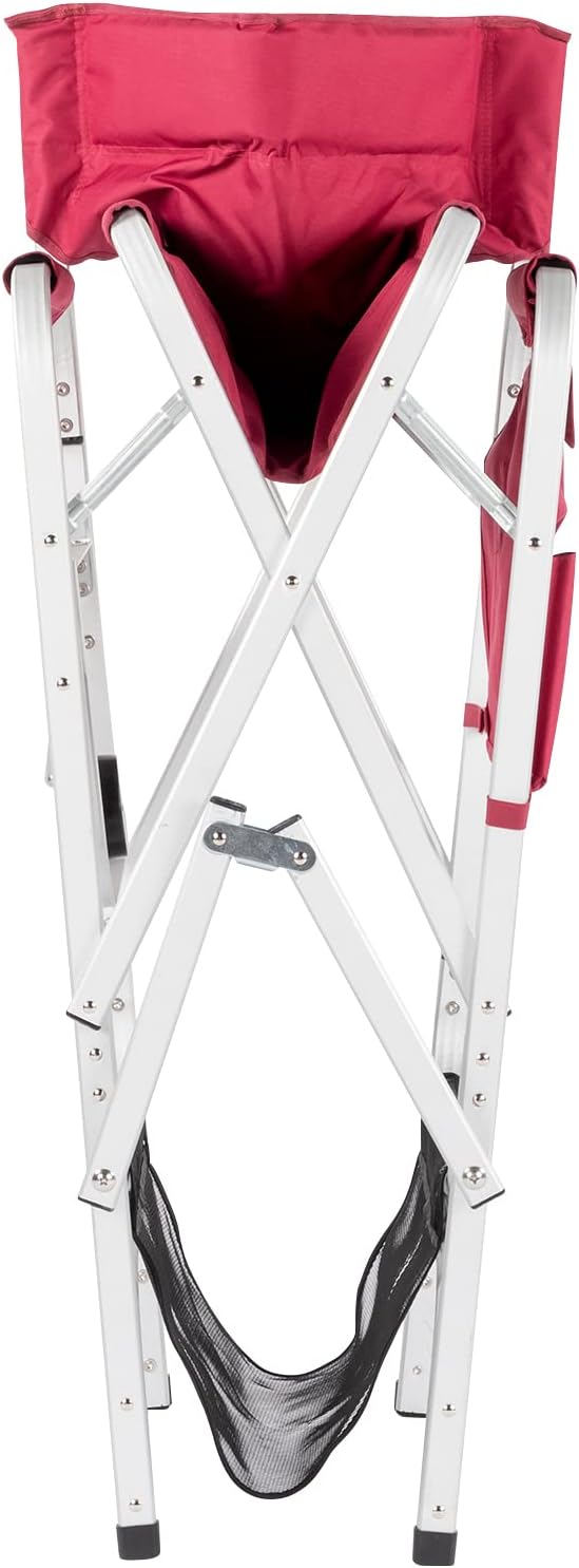 Tall Folding Chair,Foldable Director's Chair with Side Table Cup Holder and Storage Pocket,Aluminum Flat Tube Oxford High Foldable Bar Stool for Makeup Artist (Rose Red)