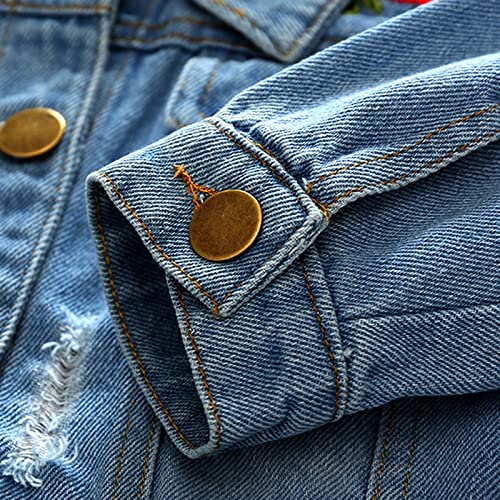 Toddler Baby Denim Jackets Button Down Jeans Coat Ripped Top Floral Embroidery Fall Outwear For Kids Girls Boys #TOP7