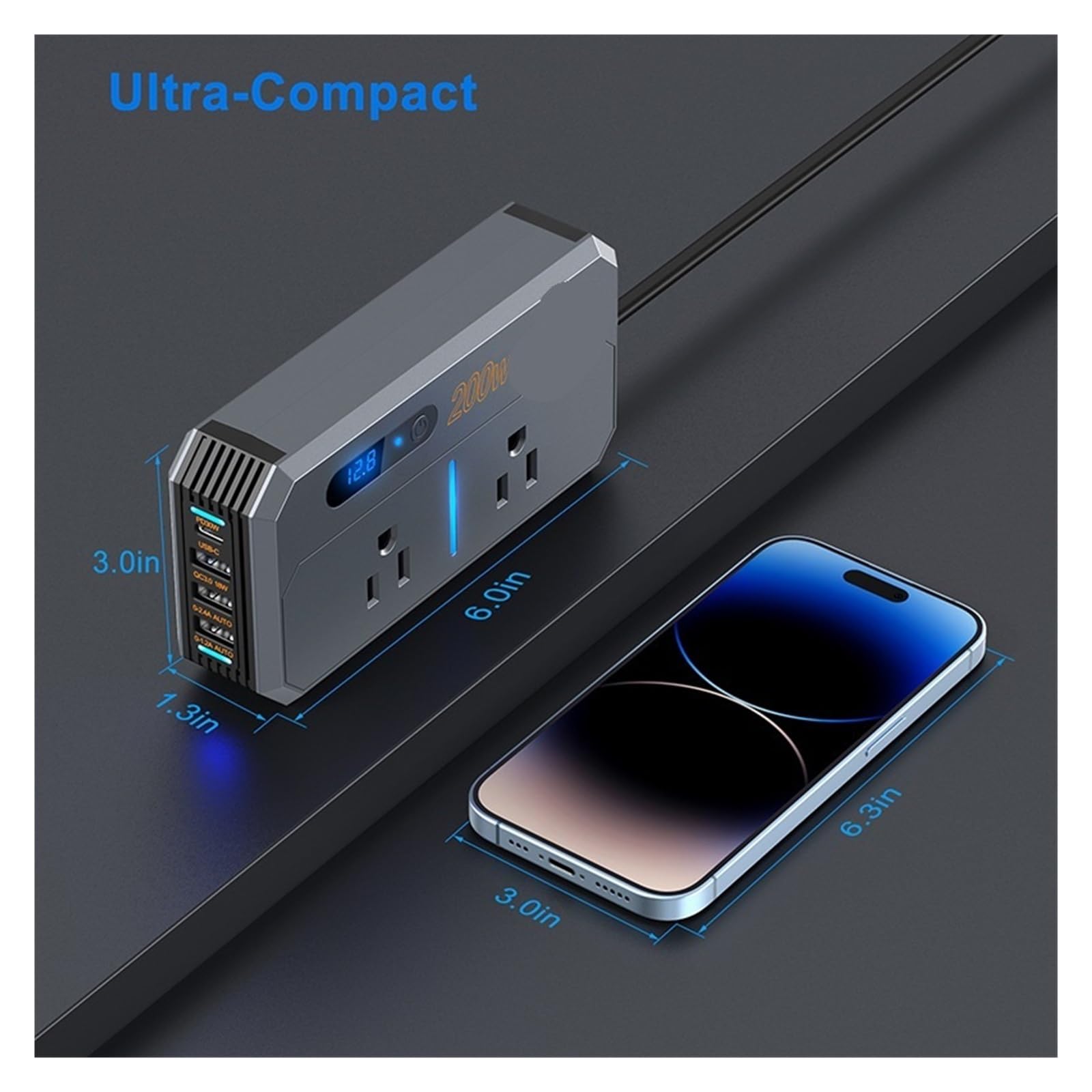 Falownik Mocy, 200W Inwerter samochodowy Zapalniczka samochodowa Szybkie ładowanie USB Konwerter zasilania Gniazdo PD Ładowarka samochodowa(7711s-12/24V)
