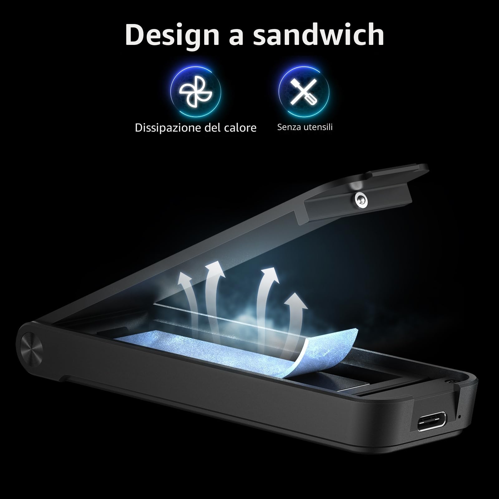FIDECO Case SSD M.2 NVMe, 10Gbps Adattatore NVMe USB, USB 3.2 Gen2 SSD M2 NVMe per NVMe PCIe M-Key/M+B Key, Design Sandwich, Installazione Senza Strumenti, Supporto UASP e TRIM