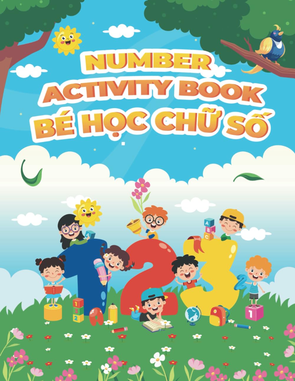 Bilingual Activity Book in Vietnamese & English - Numbers, Line Tracing, Maze, Colors by Numbers