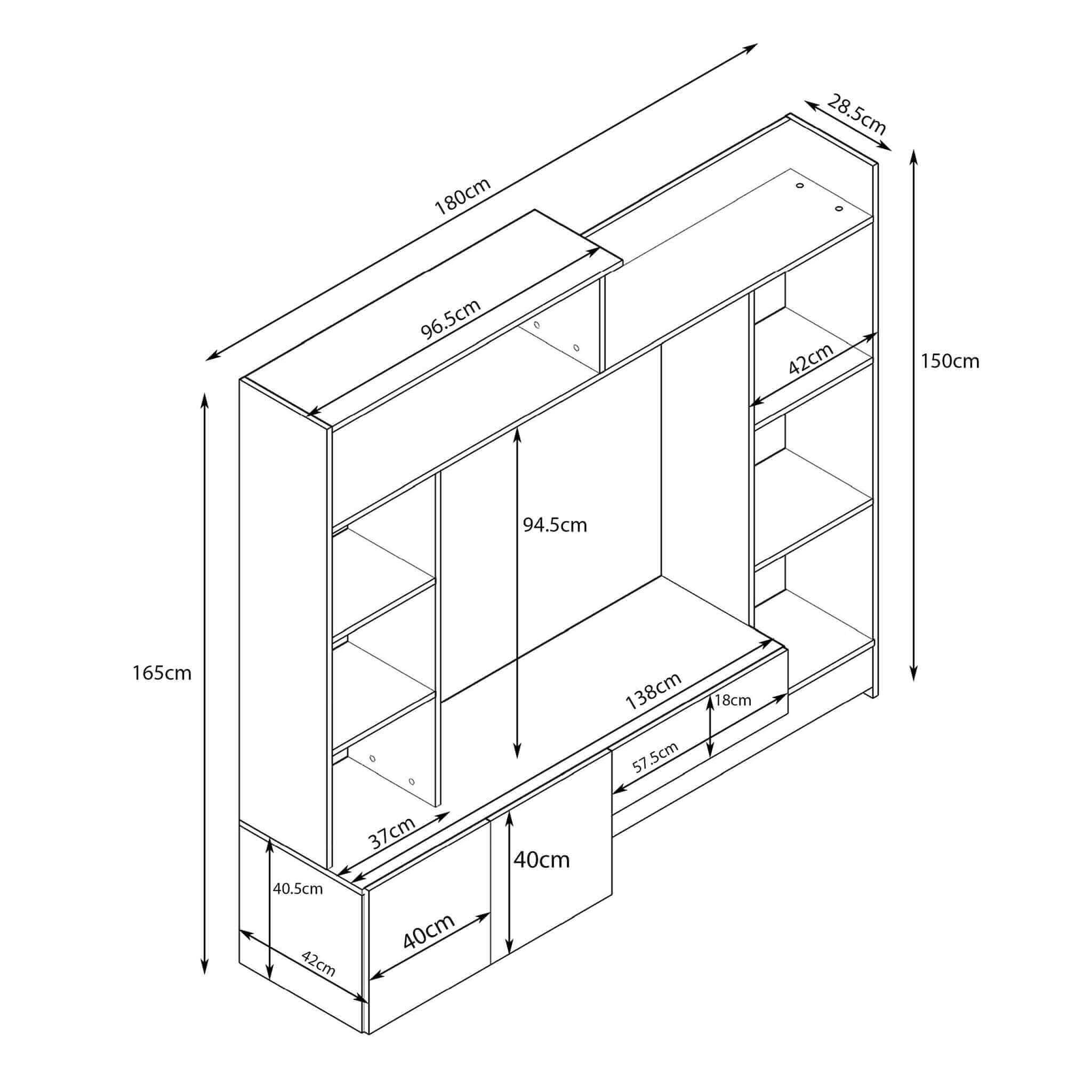 milani home - parete attrezzata porta tv soggiorno moderna di design 180x28/40x165 h