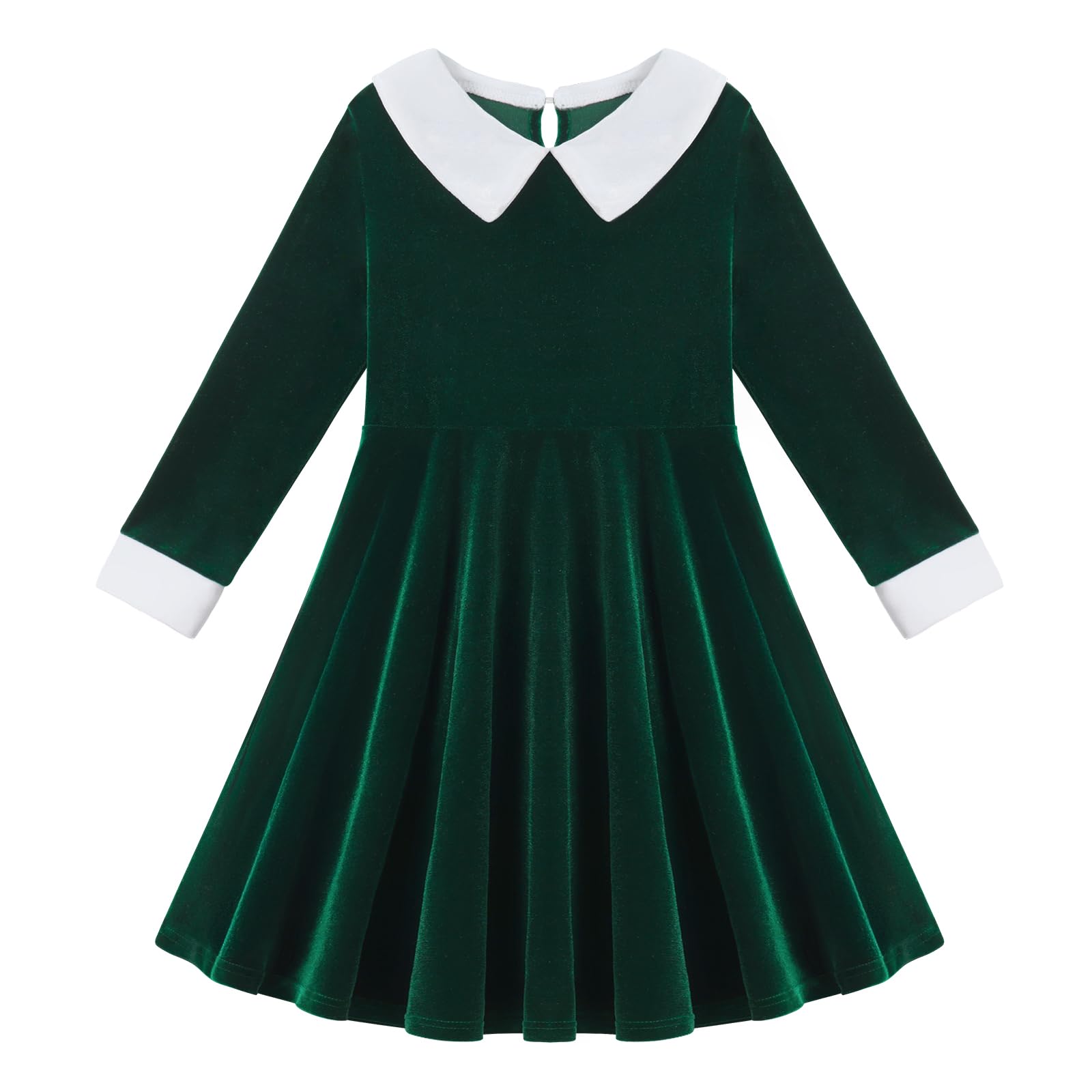 Abito Bambina Colletto Peter Pan – Maniche Lunghe, 95% Cotone, A-Line, Perfetto Per Halloween, Natale E Scuola, Taglie 4-13 Anni - 3