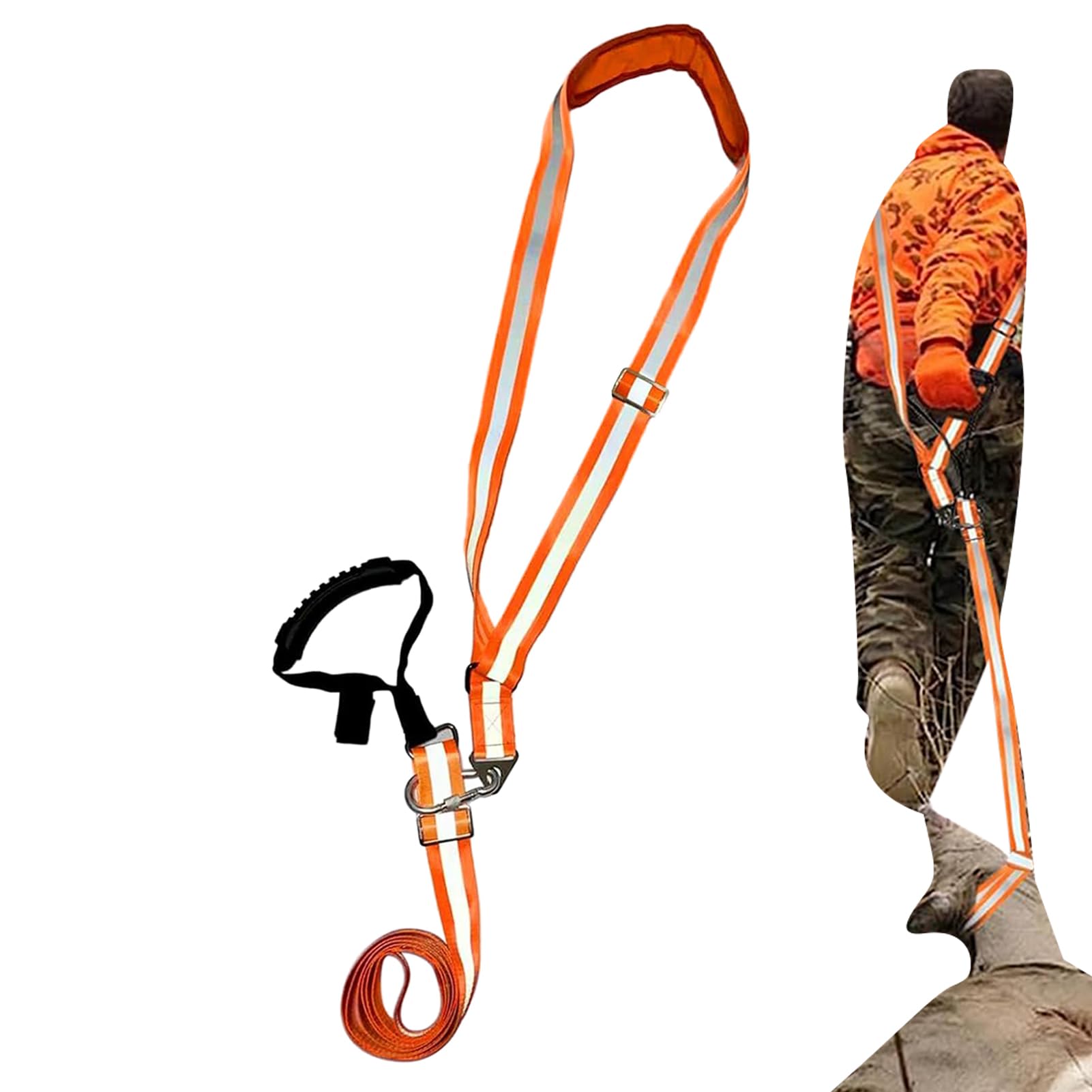 Arnés de arrastre de ciervo | Correa de nailon reflectante ajustable para ciervos adultos de 400 libras, accesorios de caza portátiles con mosquetón