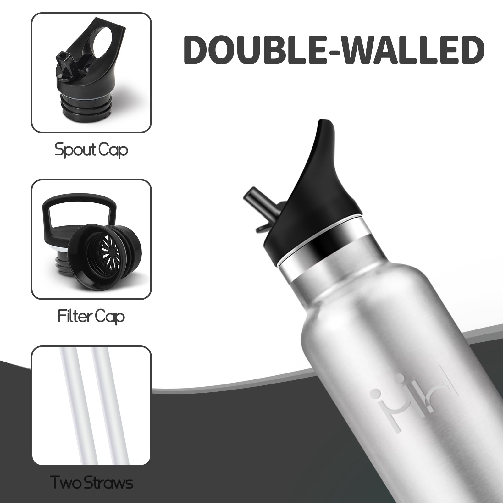 Borraccia Termica 750ML, Senza BPA, Borraccia Termica Con Cannuccia, Acciaio Inossidabile 18/8, Bottiglia Termica A Prova Di Perdite, Borraccia Acciaio Inox Per Scuola, Palestra, Sport, Bici