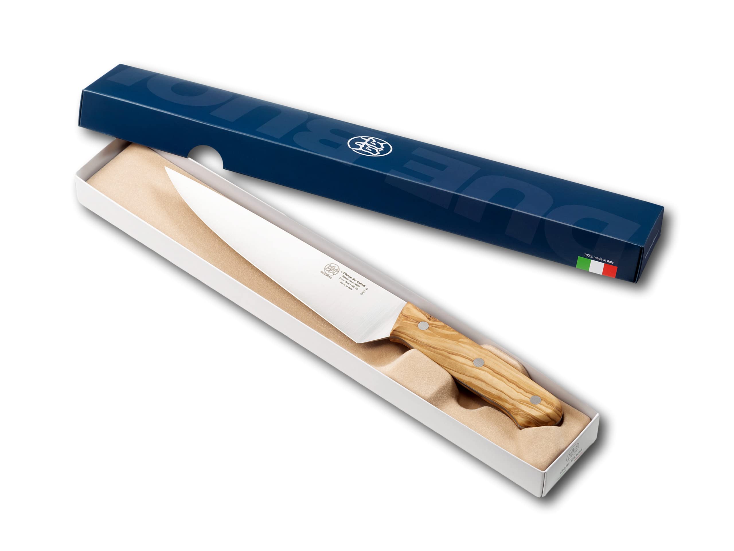 DUE BUOI CUISINE SÉRIE OLYMPO LAME CM 12 - ACIER BÖHLER N690-60 HRC - MANCHE OLIVIER