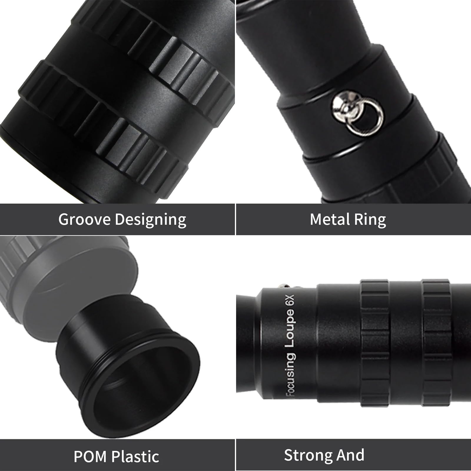 Loupe de mise au point en aluminium 6X avec grand espace de visualisation et cordon pour loupe revêtue de bijoux