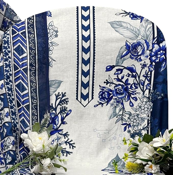- Women's Unstitched Printed Heavy Cotton Suit Dress Material Set featuring digital print top with customizable printed bottoms, cotton mix fancy printed dupatta (Top+Bottom+Dupatta).