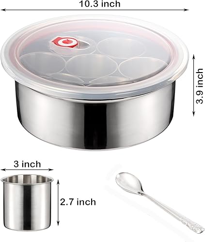 Miniatura 3 de Bekith Caja de especias de acero inoxidable con tapa de plástico, caja de Masala de acero inoxidable, caja de especias indias con 7 recipientes de