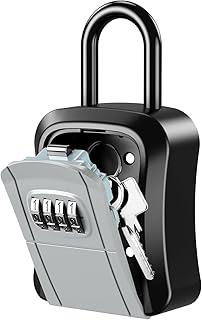 ORIA 4 Digit Combination Lock Box, Key Safe Box with Shackle, 5 Keys Capacity, Weatherproof Key Storage Lock Box for Indoor, Outdoor, Car, Home, Warehouse