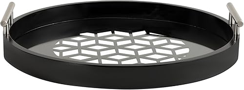 Miniatura 8 de Kate and Laurel Caspen Bandeja redonda decorativa con asas de metal plateado 16 x 16 negro y plateado moderna bandeja de servir glamorosa con asas
